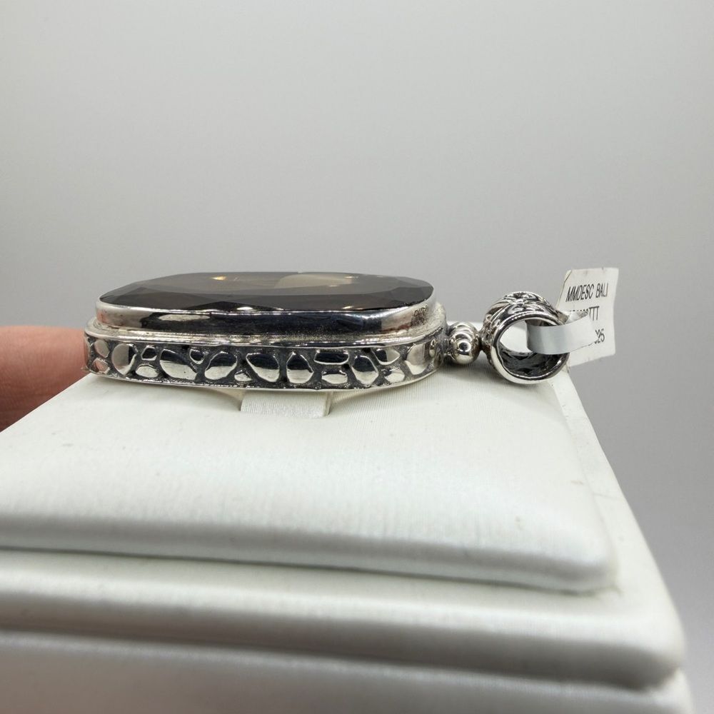 NWT faceted 29x18mm‎ Smoky Quartz pendant in solid Bali sterling silver! - Picture 14 of 14